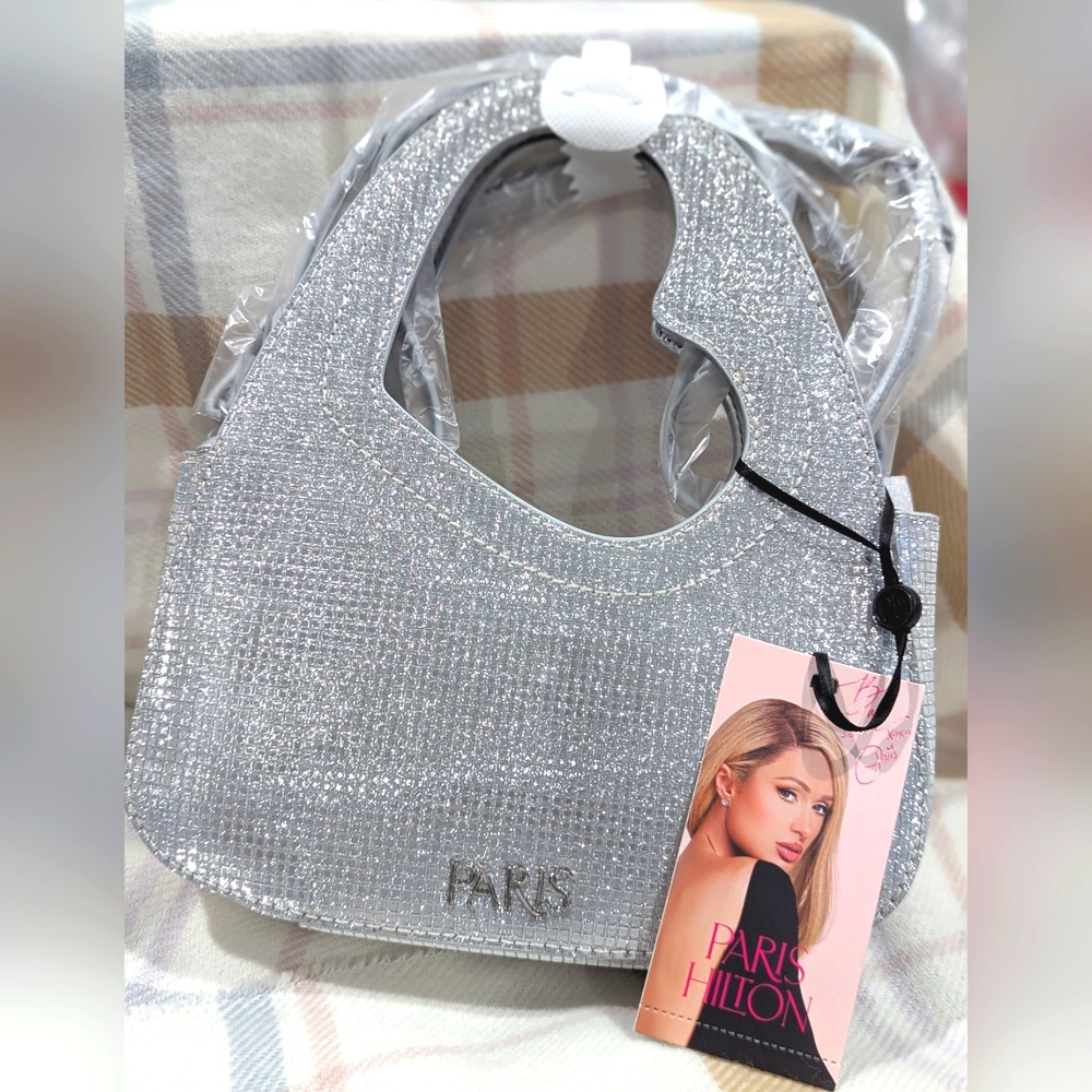 🆕PARIS HILTON Heartbreaker Top Handle/Crossbody Bag Silver